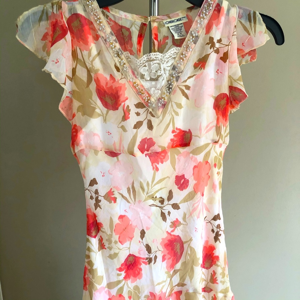 Girls Asymmetrical Floral Chiffon Ruffly Dress sz 8